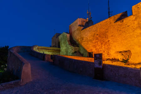 Night view of courtyard of castle of Santa Barbara in Alicante, Spainのeditorial素材