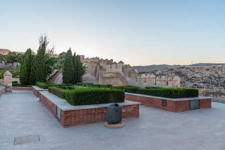 Sunset view of gardens of Alcazaba fortress in Almeria, Spainのeditorial素材