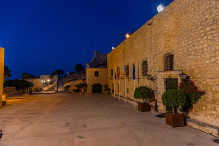 Night view of courtyard of castle of Santa Barbara in Alicante, Spainのeditorial素材