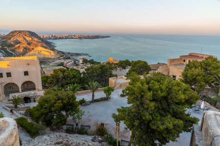 Sunset view of courtyard of castle of Santa Barbara in Alicante, Spainのeditorial素材