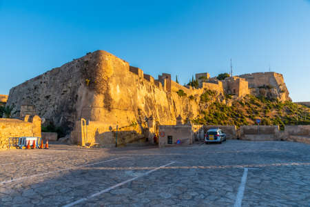Sunset view of castle of Santa Barbara in Alicante, Spainのeditorial素材