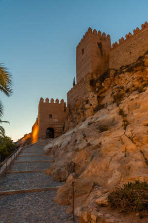 Sunset view of Entrance gate to the alcazaba of Almeria, Spainのeditorial素材
