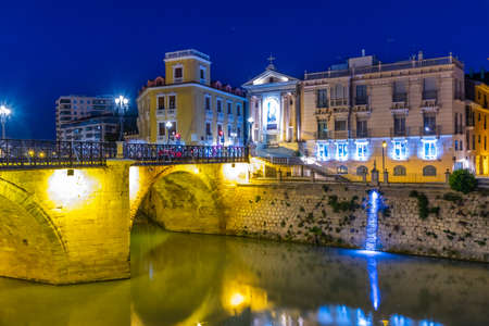 Puente de los peligros viewed during night in Murcia, Spainのeditorial素材