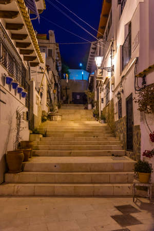 Narrow street in the old town of Alicante, Spainのeditorial素材