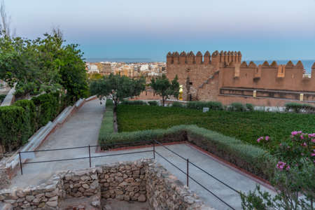 Sunset view of gardens of Alcazaba fortress in Almeria, Spainのeditorial素材
