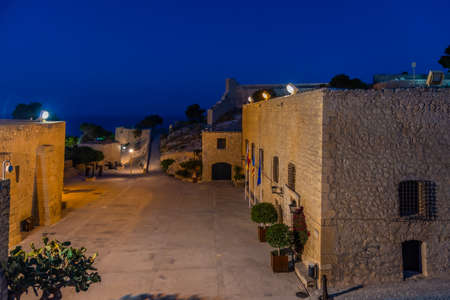 Night view of courtyard of castle of Santa Barbara in Alicante, Spainのeditorial素材