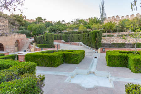 Sunset view of gardens of Alcazaba fortress in Almeria, Spainのeditorial素材
