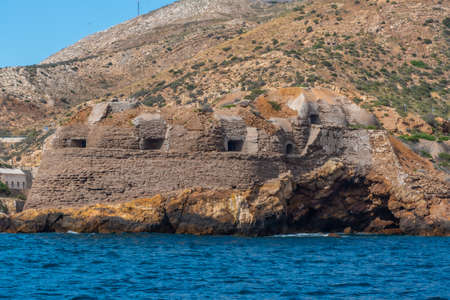 Military battery protecting entrance to the port of Cartagena in Spainのeditorial素材