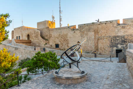Sunset view of courtyard of castle of Santa Barbara in Alicante, Spainのeditorial素材