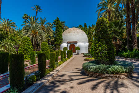 White rotunda inside of El Palmeral municipal park in Elche, Spain