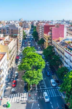Aerial view of a boulevard passing Torres de Quart in Valencia, Spainのeditorial素材