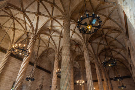 VALENCIA, SPAIN, JUNE 17, 2019: The hall of columns inside of Lonja de la Seda building in Valencia, Spainのeditorial素材