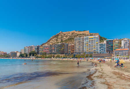 ALICANTE, SPAIN, JUNE 18, 2019: Castle of Santa Barbara overlooking postiguet beach in Alicante in Spainのeditorial素材