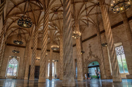 VALENCIA, SPAIN, JUNE 17, 2019: The hall of columns inside of Lonja de la Seda building in Valencia, Spainのeditorial素材