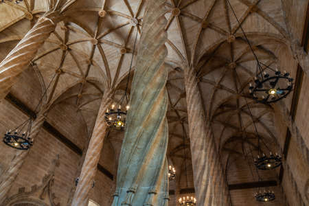 VALENCIA, SPAIN, JUNE 17, 2019: The hall of columns inside of Lonja de la Seda building in Valencia, Spainのeditorial素材