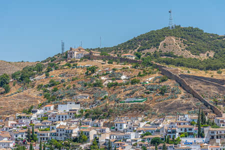 Sacromonte hill viewed from Alhambra fortress in Granada, Spainのeditorial素材