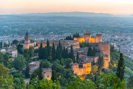 Sunset view of Alhambra fortress in Granada, Spainのeditorial素材