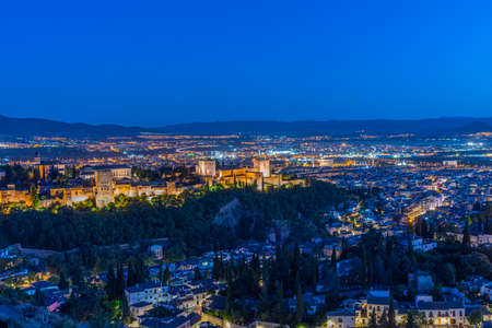 Night view of Alhambra in Granada, Spainのeditorial素材