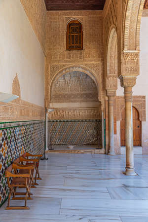 Arcade inside of Alhambra palace in Granada, Spainのeditorial素材