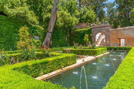 Fountain inside of Generalife palace in Granada, Spainのeditorial素材