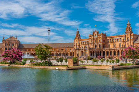 Plaza de Espana in Sevilla during sunny day, Spainのeditorial素材