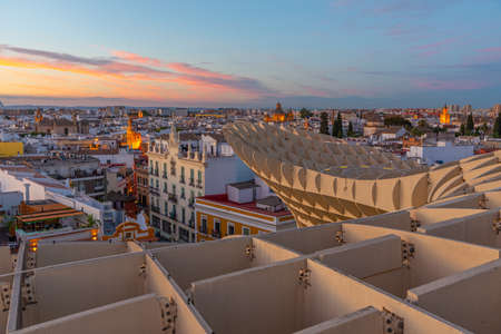 Sunset view of Setas de Sevilla in Spainのeditorial素材