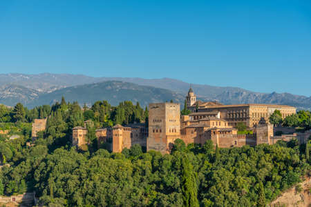 Panorama of Alhambra during sunny day, Granada, Spainのeditorial素材