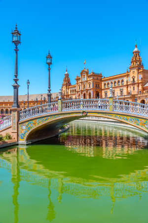 Plaza de Espana in Sevilla during sunny day, Spainのeditorial素材