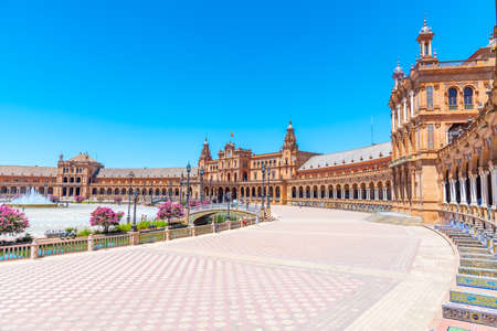 Plaza de Espana in Sevilla during sunny day, Spainのeditorial素材