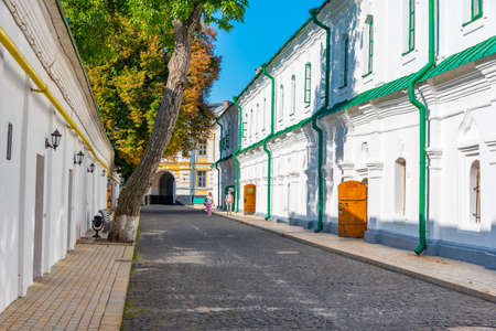 White buildings inside of the upper complex of Kiev Pechersk lavra in Kiev, Ukraine