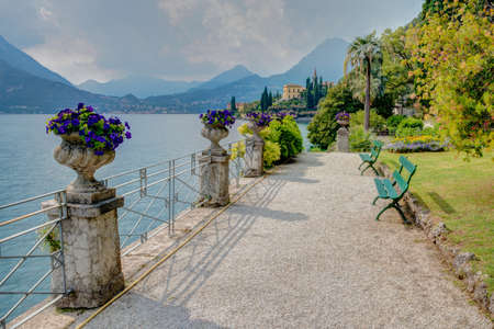 Villa Cipressi viewed from villa monastero at Varenna in Italyのeditorial素材