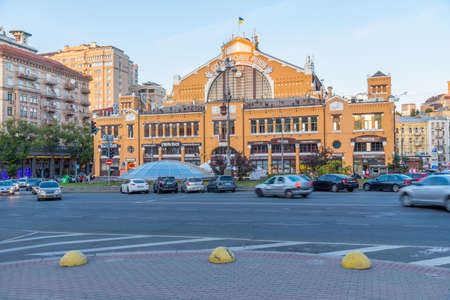 KYIV, UKRAINE, AUGUST 29, 2019: Sunset view of Bessarabska marketplace in Kyiv, Ukraineのeditorial素材