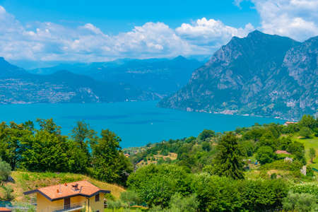 View of Iseo lake from Monte Isola in Italyのeditorial素材