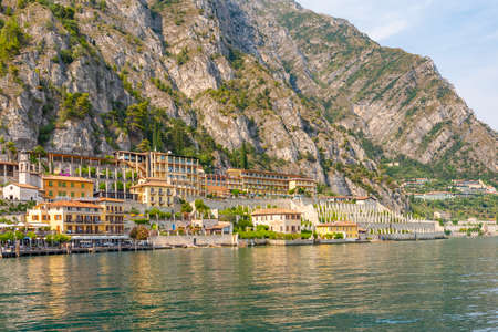 LIMONE SUL GARDA, ITALY, JULY 22, 2019: Lakeside promenade at Limone sul Garda in Italyのeditorial素材