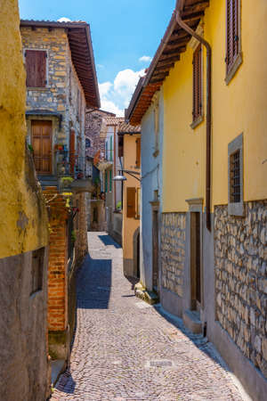 Narrow street of Siviano village at Iseo lake in italyのeditorial素材