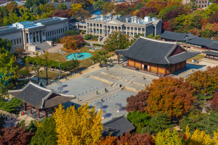 Aerial view of Deoksugung palace in Seoul, Republic of Koreaのeditorial素材