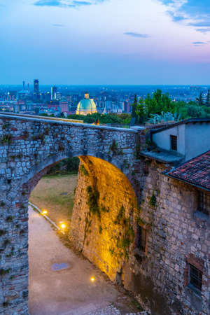 Cathedral of Santa Maria Assunta viewed from castle in Brescia, Italyのeditorial素材