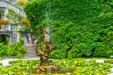 Fountain at Villa Carlotta at Tremezzo alongside lake Como in Italyのeditorial素材