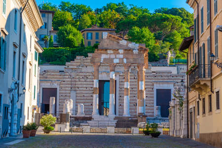 Roman ruins of Tempio Capitolino in Brescia, Italyのeditorial素材