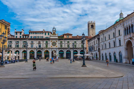 BRESCIA, ITALY, JULY 15, 2019: View of a sunny day at Piazza della Loggia in Brescia, Italyのeditorial素材