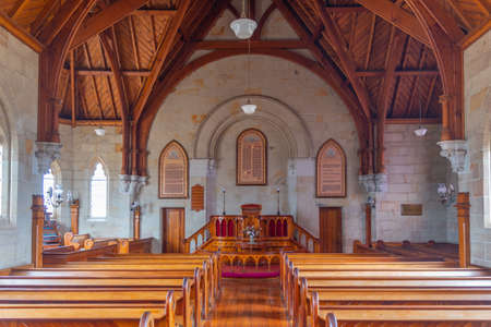 ROSS, AUSTRALIA, FEBRUARY 24, 2020: Interior of Ross Uniting Church at Ross, Australiaのeditorial素材