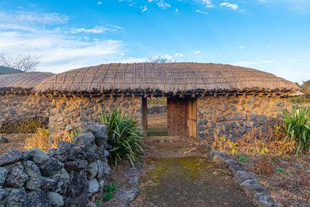 Traditional buildings at Jeju Stone park in Republic of Koreaのeditorial素材