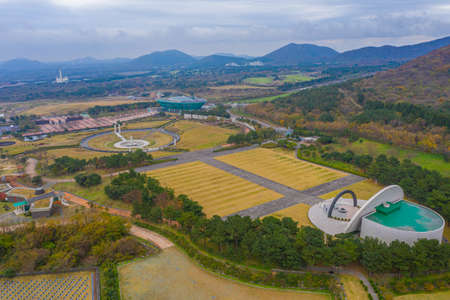 Aerial view of Jeju April 3 Peace park at Republic of Koreaのeditorial素材