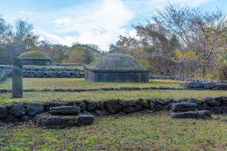Traditional buildings at Jeju Stone park in Republic of Koreaのeditorial素材