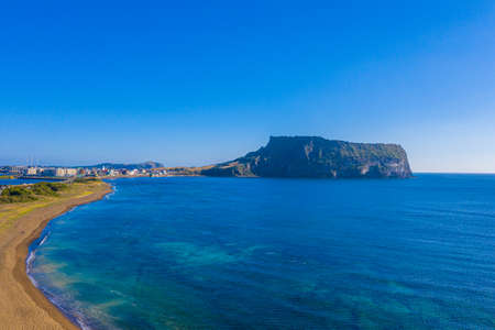 Sunrise view of Seongsan Ilchulbong known as sunrise peak at Jeju Island, Republic of Koreaのeditorial素材