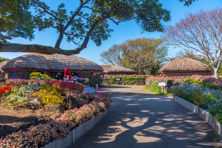 Traditional houses of Jeju Folk village in Republic of Koreaのeditorial素材