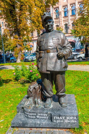 KYIV, UKRAINE, AUGUST 28, 2019: Statue of good soldier Svejk in Kiev, Ukraineのeditorial素材