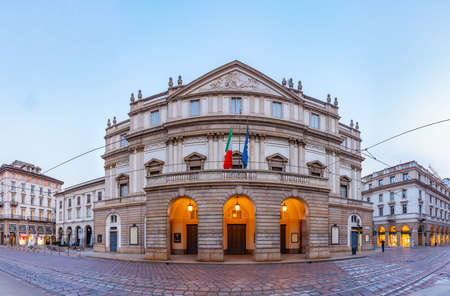 MILANO, ITALY, JULY 20, 2019: Sunset view of Teatro alla Scala in Milano, Italyのeditorial素材