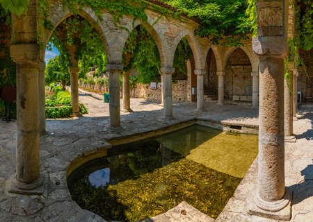 Stone arches of a garden pavilion in Royal Palace in Balchik, Bulgariaのeditorial素材
