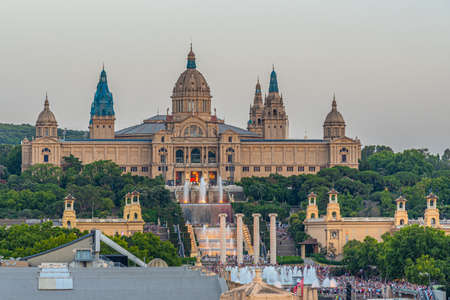 Sunset view of Catalan National Museum of Art in Barcelona, Spainのeditorial素材